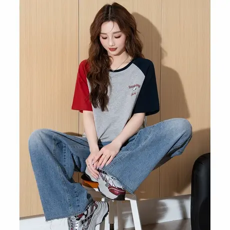 【史努比联名款】唐狮撞色短袖T恤女插肩袖显瘦上衣女设计感潮图片