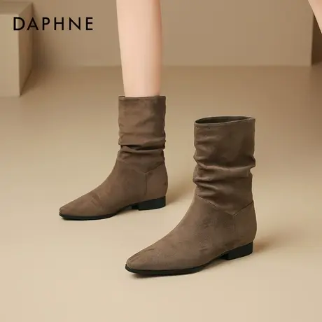 达芙妮棕色堆堆靴子女2025新款美拉德平底短靴夏季新疆旅游沙漠靴商品大图
