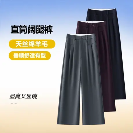 高腰显瘦窄版直筒裤女天丝棉羊毛舒适休闲裤春秋新款百搭阔腿裤子图片
