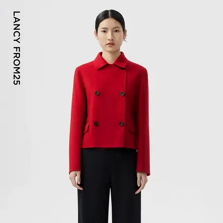 [朗姿奥莱]LANCY/朗姿2024春季新款直筒简约气质翻领纯羊毛短外套商品大图