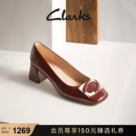 Clarks其乐妮雅系列女鞋2023秋季新品红色浅口单鞋方头粗跟通勤鞋商品大图