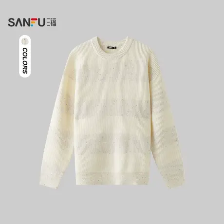 三福2025冬季男士彩点纱套头毛衣 休闲通勤宽松圆领上衣509407商品大图