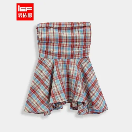 IEF/爱依服2025夏季新款法式性感小女人气质纯欲格子裹胸上衣商品大图