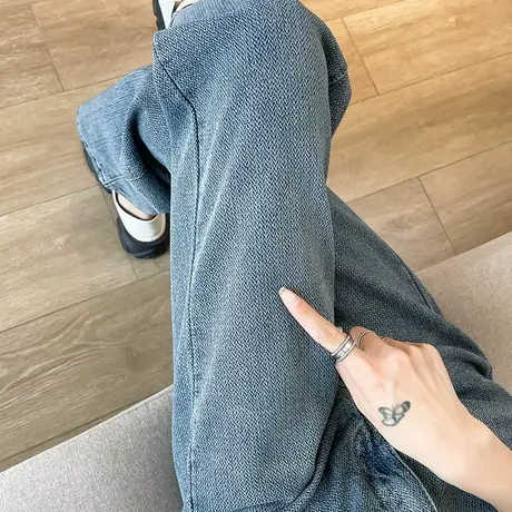 蓝色复古高腰2023年春秋窄版阔腿牛仔裤女显瘦新款直筒垂感拖地裤商品大图