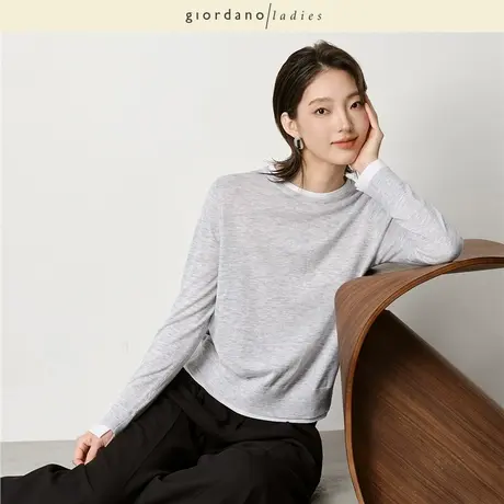 GL2025秋冬新款静奢羊毛衫女装假两件针织衫撞色圆领毛衣02355523图片