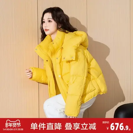 唐狮2026冬季新款女短款羽绒服休闲宽松鸭绒保暖连帽加厚羽绒外套图片