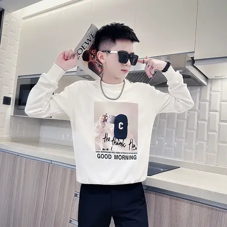 印花高级感百搭轻熟卫衣秋季韩版休闲长袖内搭体恤上衣青年外套潮商品大图