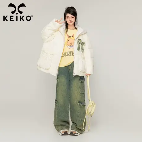 KEIKO 羊羔毛绒连帽白色棉衣棉服2023冬季韩系加厚保暖外套面包服商品大图