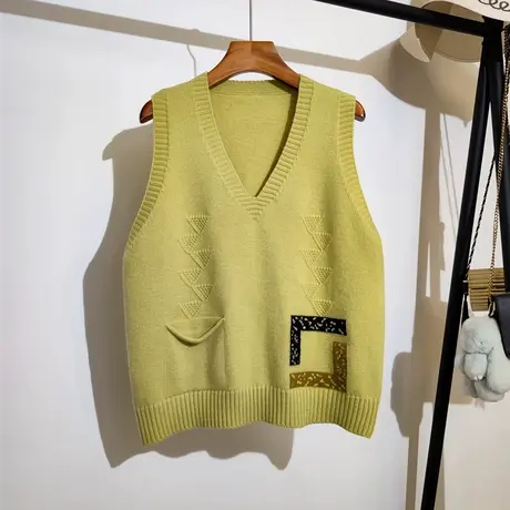 针织马甲女v领叠穿秋冬新款韩版宽松百搭无袖坎肩毛衣背心外穿潮图片