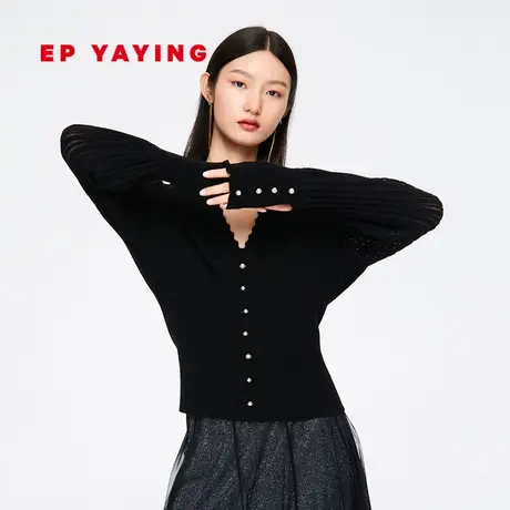 EP YAYING雅莹女装 弹力美利奴羊毛V领套头针织衫 商场同款9542A图片