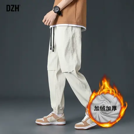 男士卡其色加绒加厚裤子男冬季男裤秋冬款2023新款潮流痞帅束脚裤商品大图