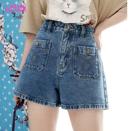 妖精的口袋a字高腰牛仔短裤女2023夏季新款款宽松显瘦小个子裤子图片