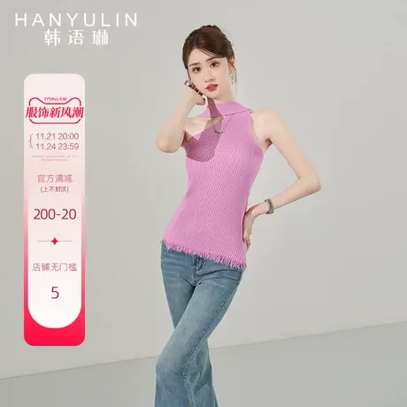 韩语琳修身针织上衣女设计感小众2025新款短款修身无袖别致针织衫图片