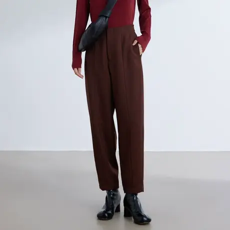 蒲PUKKA 定制针织羊毛呢萝卜裤女年秋冬通勤连腰微弹加厚长裤图片