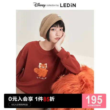 【迪士尼联名】乐町字母卫衣2023春季女插肩袖加绒加厚砖红色新年图片