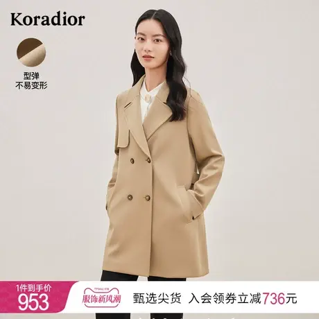 珂莱蒂尔女装2023秋季新款美拉德双排扣西装领修身风衣外套上衣图片