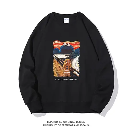 趣味梵高呐喊印花圆领卫衣男秋冬季设计感宽松休闲套头上衣情侣装商品大图