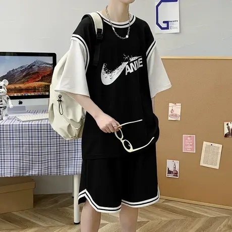 青少年夏季运动套装12-15岁男孩初中学生13帅气短袖t恤大童男装16商品大图