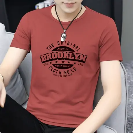 莫代尔冰丝t恤男短袖圆领上衣服凉感速干半袖夏季潮流印花打底衫图片