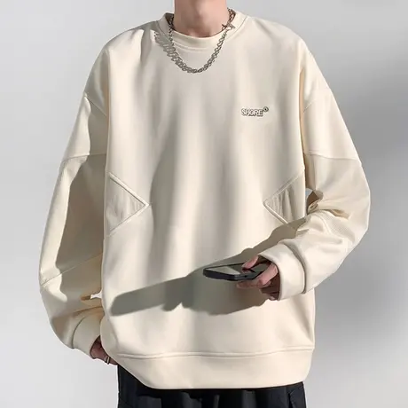 圆领卫衣男春秋款潮牌设计感拼接长袖t恤潮流男士休闲打底衫上衣商品大图