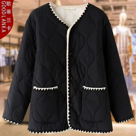 中年胖妈妈冬季加绒小棉衣女大码宽松时尚小香风轻薄羽绒棉服外套商品大图