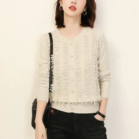 韩潮袭人高端圆领流苏毛衣女冬季新款宽松长袖套头打底针织衫图片