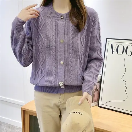 针织圆领开衫女毛衣外套2023早春初秋冬新款宽松韩版穿搭短外套图片