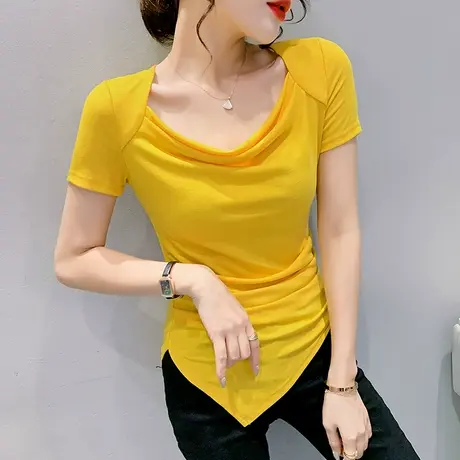 欧货不规则T恤女短袖夏季2024新款修身百搭小衫设计感洋气上衣ins商品大图