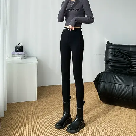 黑色打底裤女外穿秋冬2023新款高腰显瘦小黑裤加绒小脚铅笔魔术裤图片