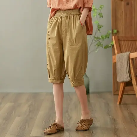 dza 高腰显瘦纯棉休闲裤女2023夏薄款五分裤灯笼裤宽松百搭哈伦裤图片