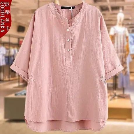 加肥加大码中年胖妈妈夏装新款洋气上衣棉麻短袖T恤女200斤母亲节图片