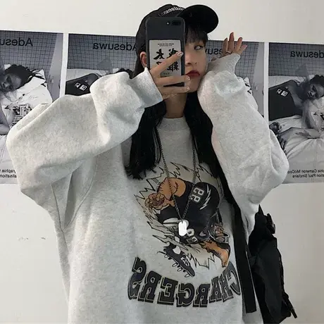 无帽卫衣女2023新款秋冬小个子宽松韩版上衣bf慵懒风加绒加厚外套商品大图