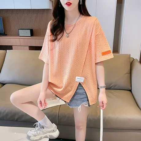小众设计感小个子短袖t恤女夏季韩版宽松大码不规则开叉百搭上衣商品大图