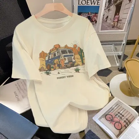 复古国潮纯棉t恤女超火cec大码夏季百搭上衣ins潮设计感小众短袖商品大图