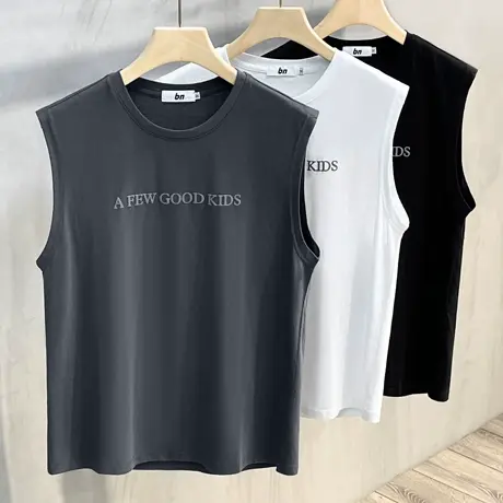 字母印花背心男韩版潮流洗水棉坎肩马甲上衣夏季新款宽松无袖T恤商品大图
