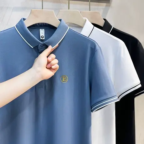简约字母刺绣帅气翻领高端Polo衫男潮流潮牌夏季带领t恤男士短袖商品大图