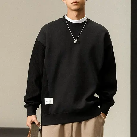 圆领时尚大码卫衣秋冬款纯色男款帅气卫衣百搭休闲大码潮流卫衣图片