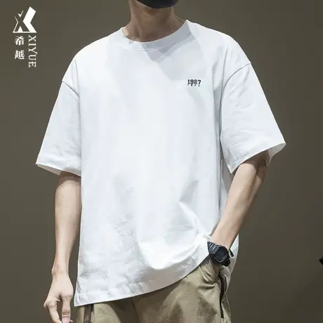 希越全棉男t恤短袖数字印花2024夏季新款宽松大码男生半截袖体恤商品大图