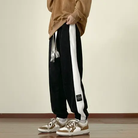 潮牌束脚运动裤男女ins夏秋季薄款男士卫裤宽松拼接时尚休闲裤子商品大图