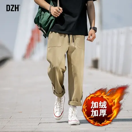 男士纯棉加绒裤男冬季加厚卡其色休闲直筒裤工装运动裤宽松哈伦裤商品大图