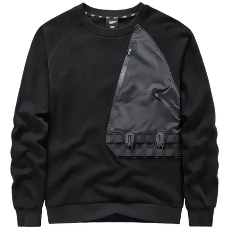 VIP机能卫衣男2024新款宽松落肩圆领拼接长袖t恤潮牌ins工装上衣图片