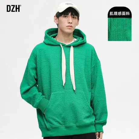 男生绿色连帽卫衣男小众设计感加厚长袖上衣情侣装春秋款套头外套图片