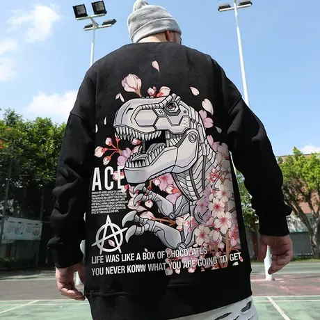 欧美胖子国潮卫衣男潮圆领外套潮牌宽松加肥加大码加绒加厚春秋款商品大图