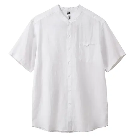 亚麻短袖衬衫男休闲宽松上衣夏季薄款立领纯色中年男士棉麻衬衣潮商品大图