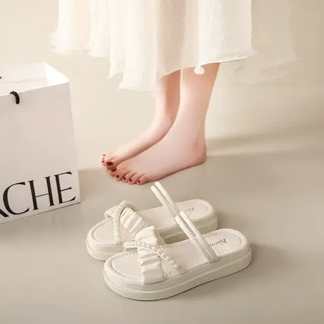 两穿凉拖鞋夏季外穿ins潮2024新款时尚珍珠仙女风配裙子厚底凉鞋商品大图