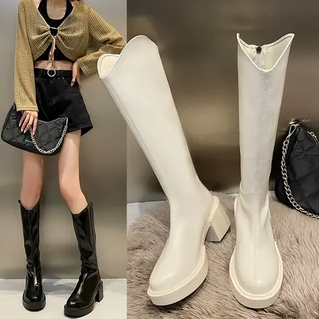 长筒靴女2023新款网红爆款今年流行的长靴粗跟高跟高筒靴子瘦瘦靴商品大图