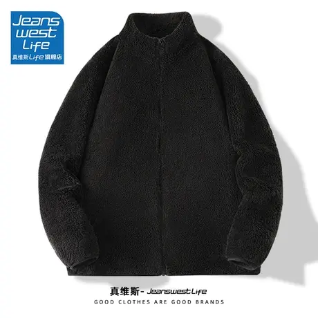真维斯LIFE黑色摇粒绒外套女秋冬2023新款爆款今年流行加绒上衣女图片