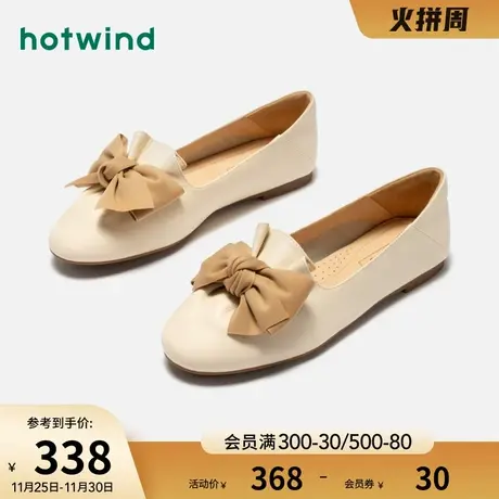 热风2024年春季新款女士时尚蝴蝶结晚晚风休闲鞋圆头拼色百搭单鞋商品大图