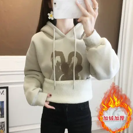 中长款加绒加厚女士连帽卫衣女秋冬2023新款爆款女装学生外套上衣商品大图