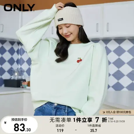 ONLY奥莱夏季宽松休闲樱桃胸针圆领肩部褶皱简约百搭卫商品大图